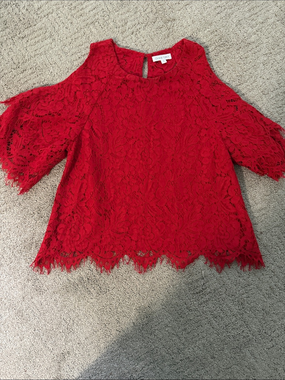 Red Floral Lace Cold-Shoulder Blouse